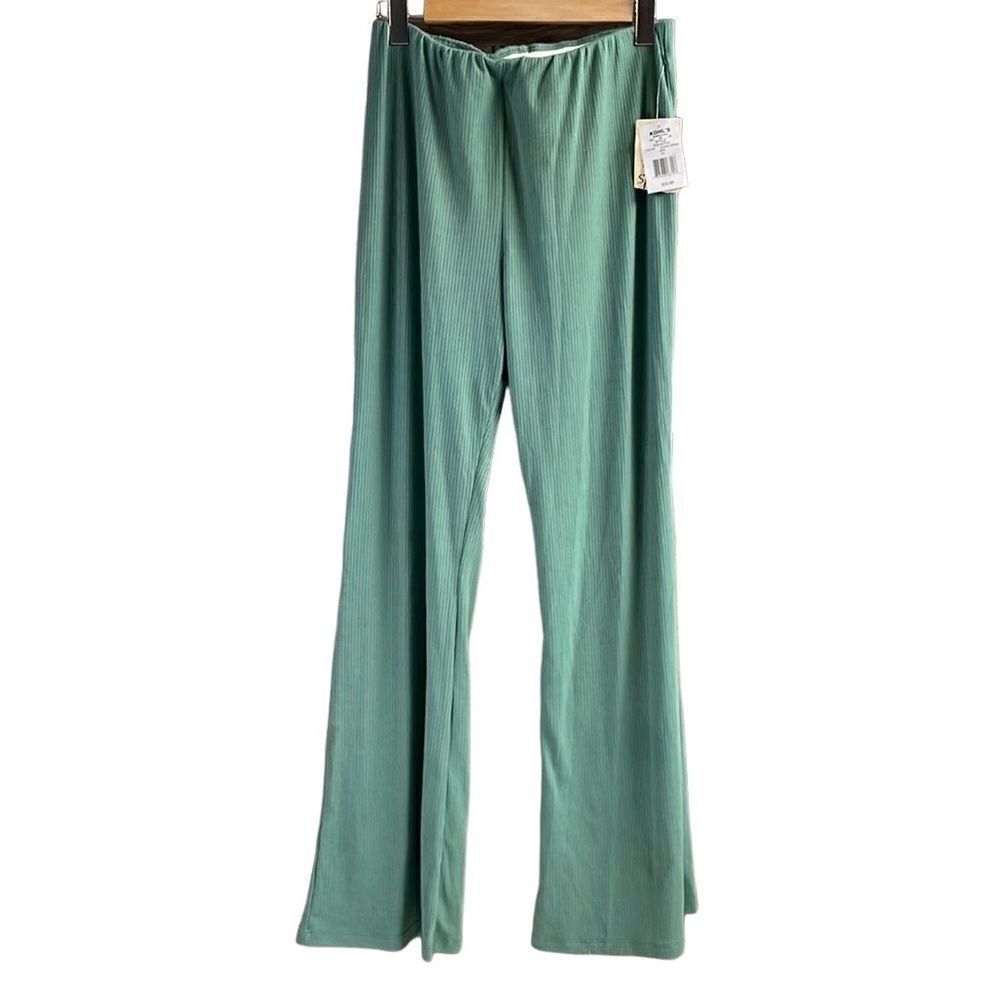 LIVE TO BE SPOILED Ladies Elastic Waist Wide Leg Ridged Pants Size XL Green